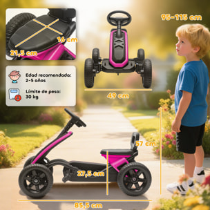 Kart Pedales, Go Kart con Ruedas Antideslizantes de EVA, Marco Metálico, Carga 30 kg, para Niños y Niñas de 2-5 Años, Rosa