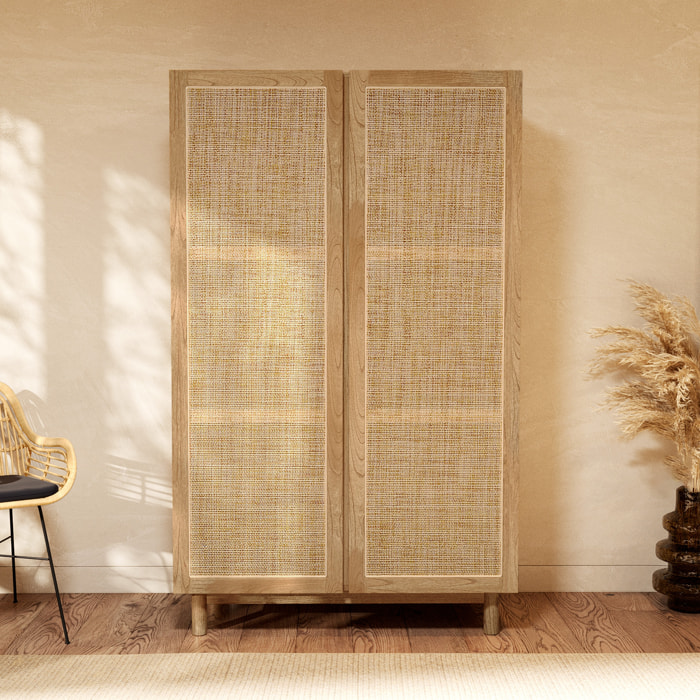 Armoire en bois massif de mindi et rotin - Delya