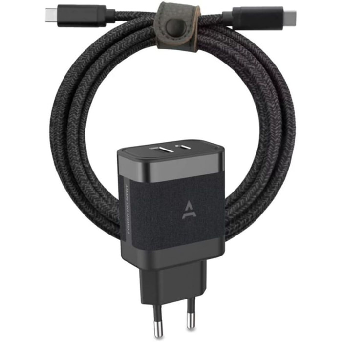 Chargeur secteur ADEQWAT USB-A + USB-C 45W + Câble USB-C 1M Noir