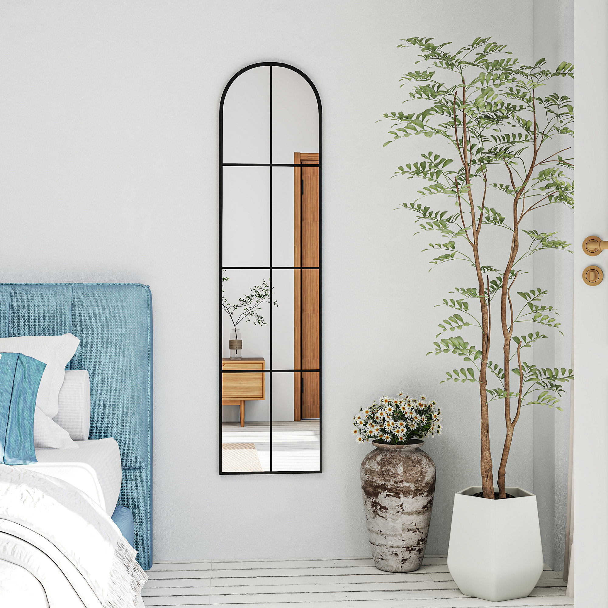 Espejo Decorativo de Pared 40x160 cm Espejo de Ventana de Metal para Salón Dormitorio Entrada Estilo Moderno Negro