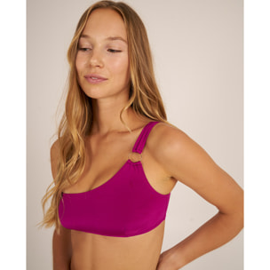 Top de bikini asimétrico en tejido satinado