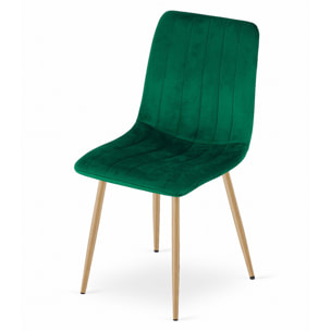 Sedia LAVA in velluto verde scuro e gambe effetto legno