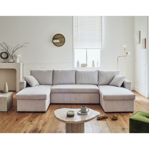 Cyrus - canapé panoramique en U - 7 places - convertible avec coffre - en velours côtelé - Beige