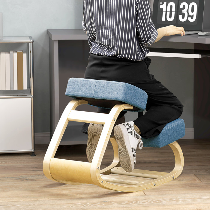 Tabouret ergonomique - siège assis à genoux - chaise à genoux grand confort - bois bouleau polyester bleu