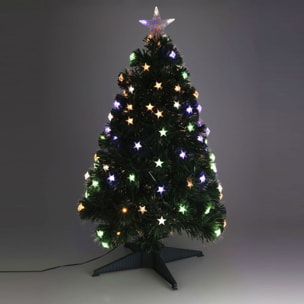 Árbol de navidad de fibra óptica con 90 luces led blanco cálido y multicolor con estrella 43x43x90cm