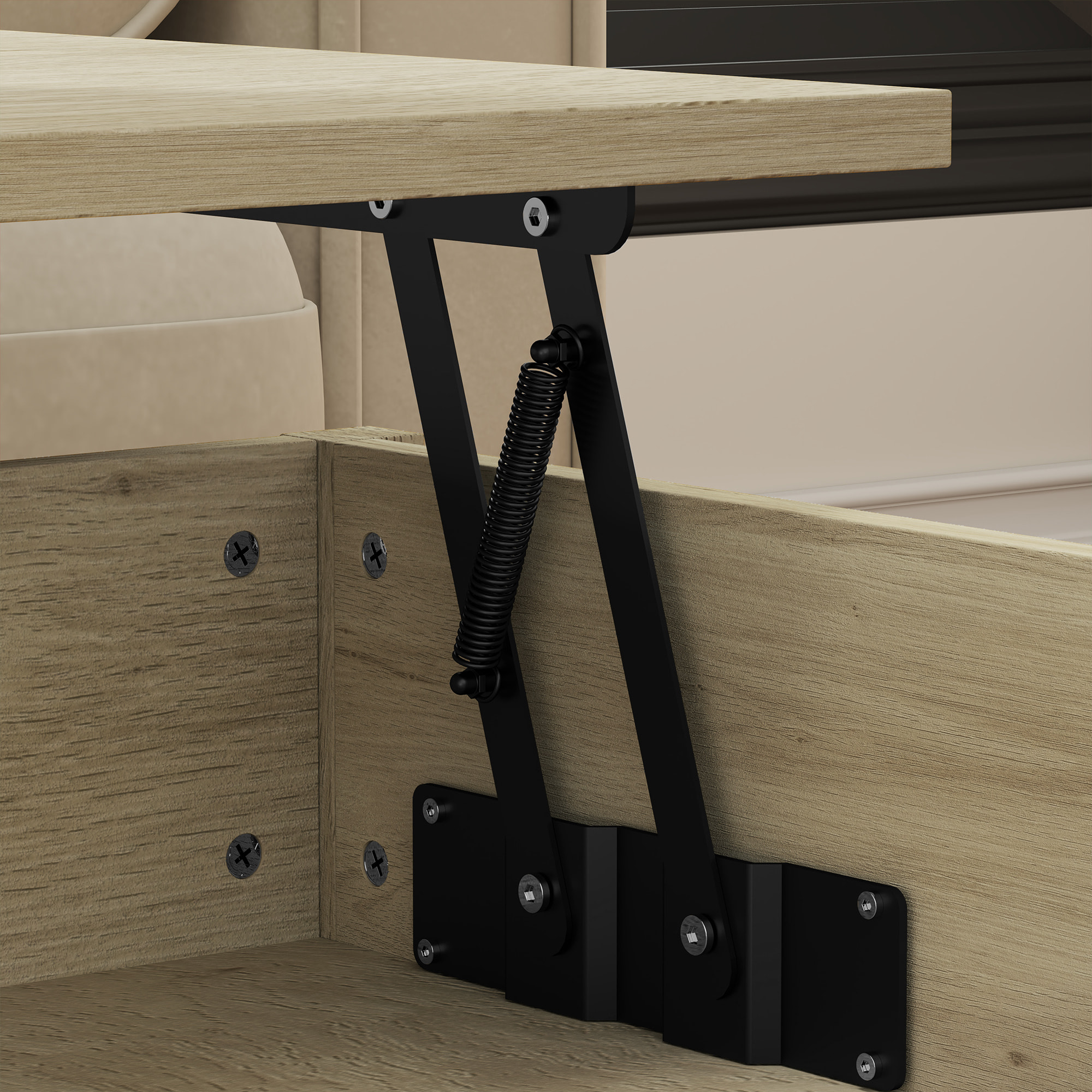 Table basse relevable 2 tiroirs étagère grand compartiment rangement dim. 100 x 50 x 62 cm effet bois clair