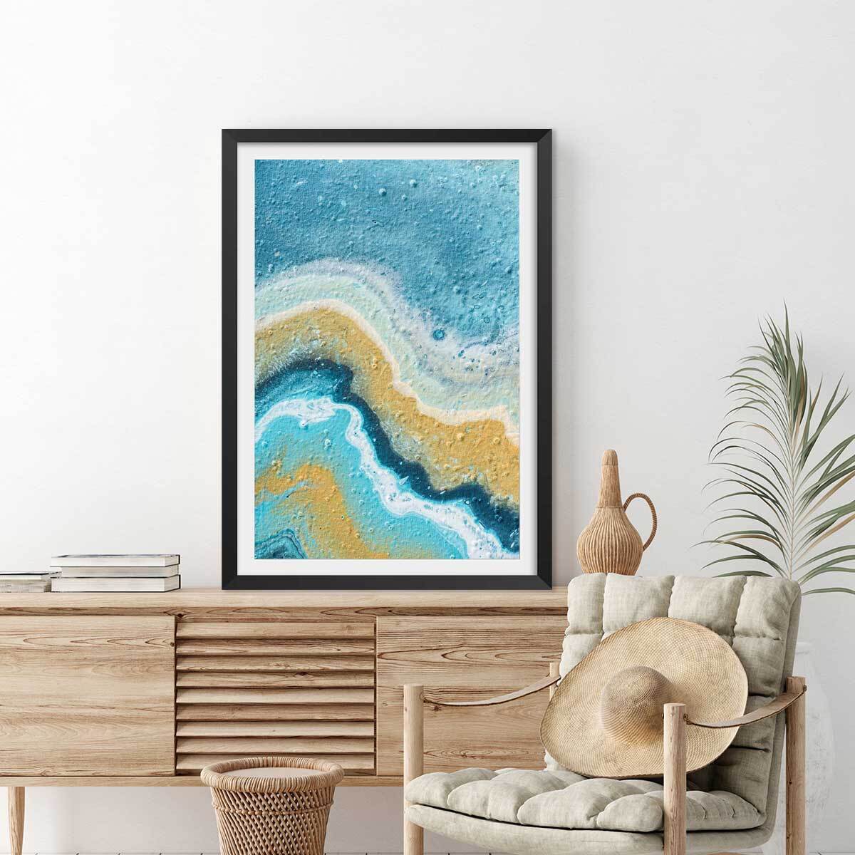 Affiche abstraite rivage naturel et lagon Affiche + cadre en bois - Noir