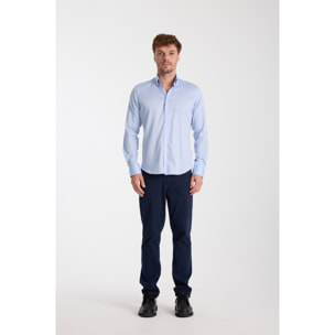 camicia uomo 1 bottone button down slim Satin Unito Celeste