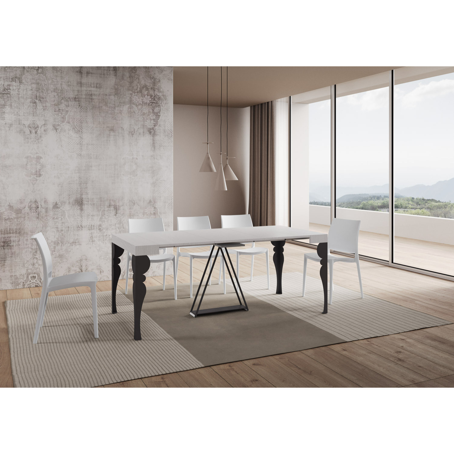 Consolle allungabile 90x40/300 cm Riza bianco frassino telaio antracite