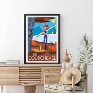Affiche Ski à Courchevel Affiche + cadre en bois - Noir