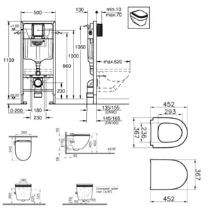 Pack Bati-support Project + WC sans bride avec fonction bidet thermostatique + Plaque Noir mat (RapidSL-SATClean-KF0)