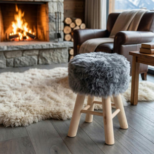 Tabouret fourrure grise synthétique