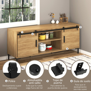 Herrajes Puertas Correderas 183 cm, Kit para Puerta Corredera Doble de Madera Ancho 45 cm, Mueble de TV, Armario, Acero al Carbono, Negro
