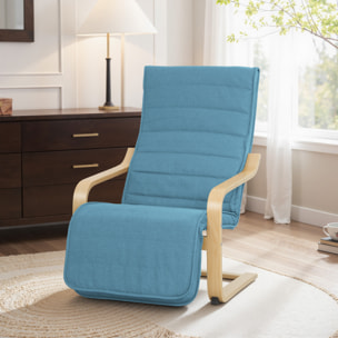 Sillón de Salón con Reposapiés Ajustable, Butaca de Salón Tapizada en Lino Sintético con Marco de Madera, Sillón de Relax para Dormitorio, Oficina, Estudio, 66,5x94x100 cm, Azul