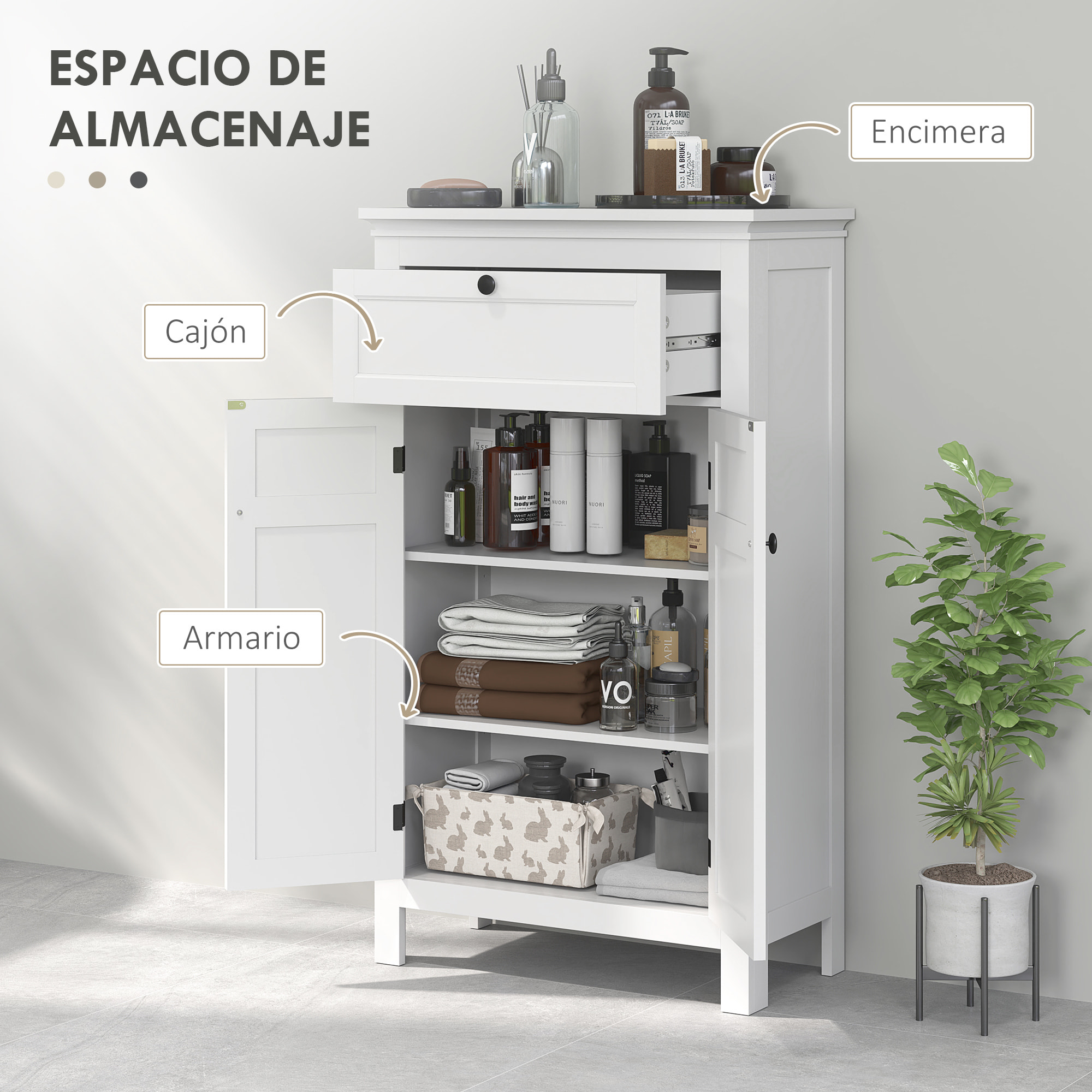 Mueble de Baño Columna de Baño con Cajón 2 Puertas y Estantes Ajustables Armario de Baño Moderno 60x30x102,5 cm Blanco