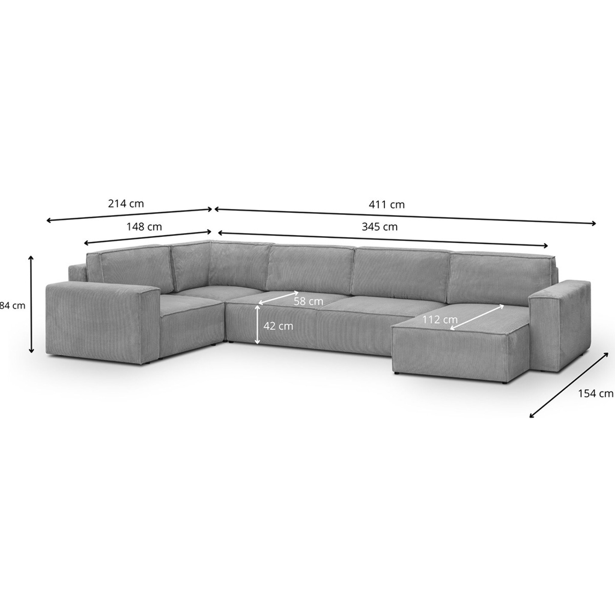 Canapé d'angle gauche convertible 8 places en velours côtelé - HARPER MOD