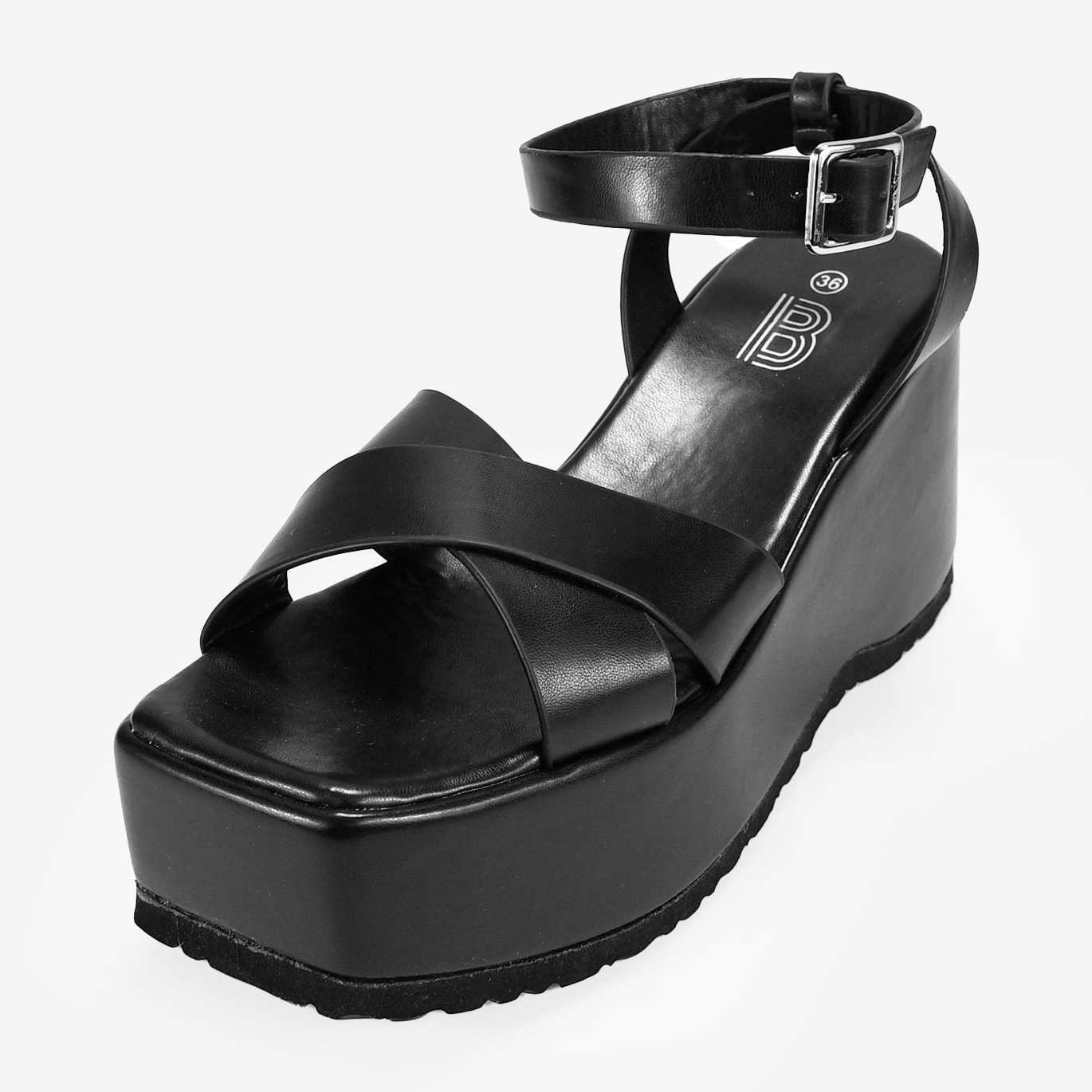 Sandalias con plataforma negras y pulsera en el tobillo