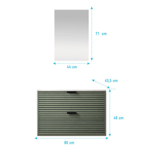 Meuble Salle de Bain Cranté Vert et Noir 80cm - 2 Tiroirs, Vasque et Miroir - MALO