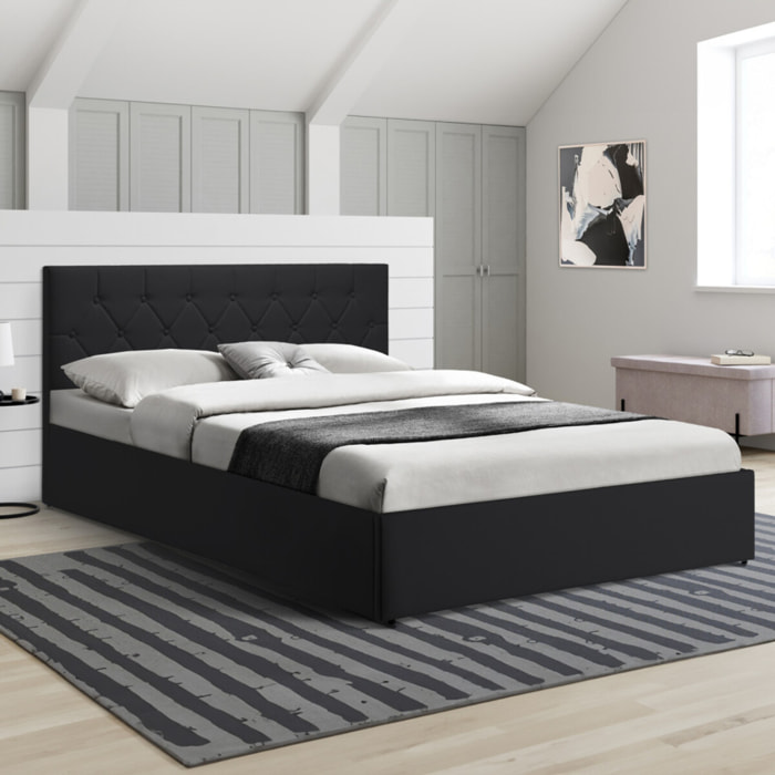 Lit coffre Hannah PVC avec sommier - Noir