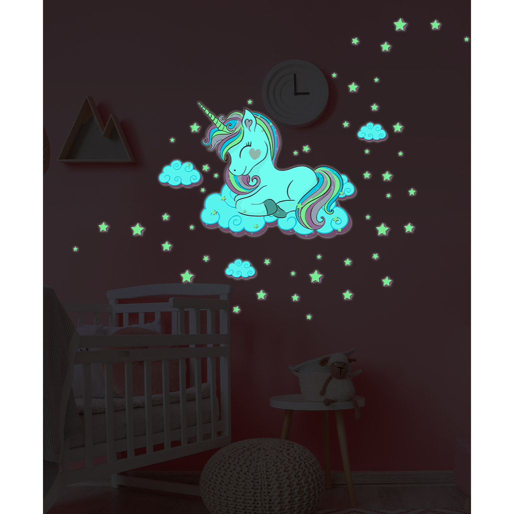 Sticker phosphorescent lumineux - LICORNE DANS LES NUAGES