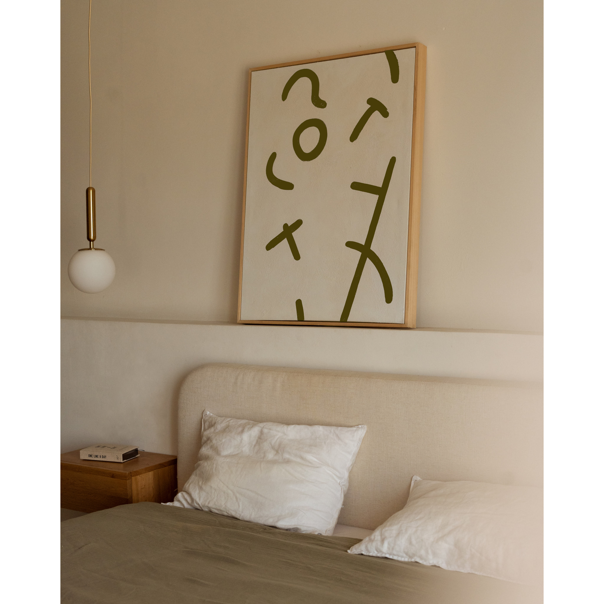 Cuadro beige y verde decorativo sobre algodón con bastidor de madera pintado a mano con pintura al óleo en varias medidas