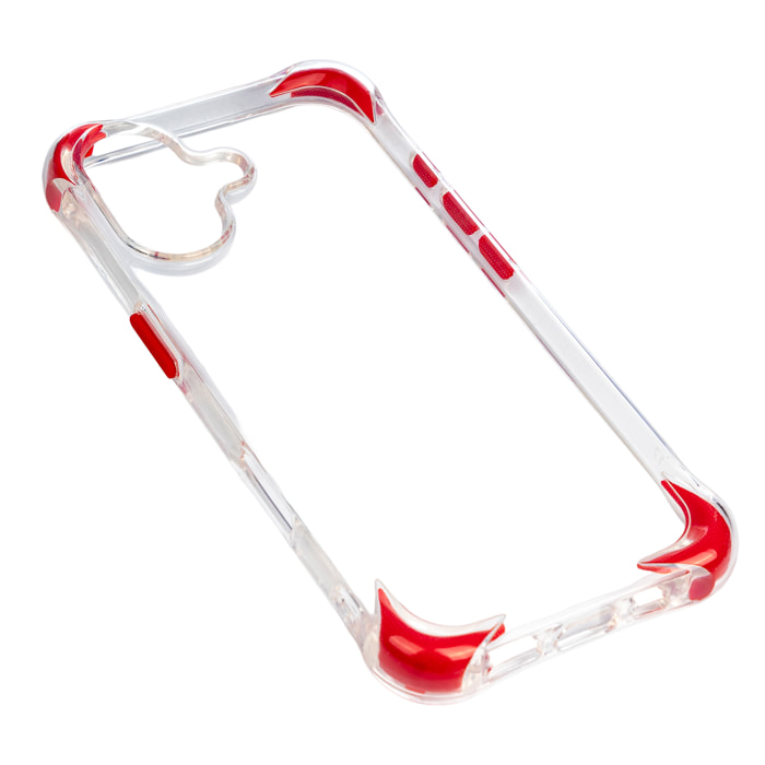 Carcasa transparente con relieve protector para cámara, esquinas reforzadas rojas, antichoque y antihuellas Magsafe para iPhone 17.