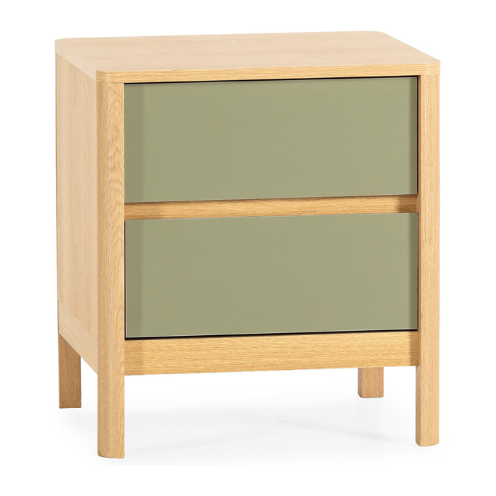 Mesita de noche Nassau 2 cajones efecto Roble/Verde