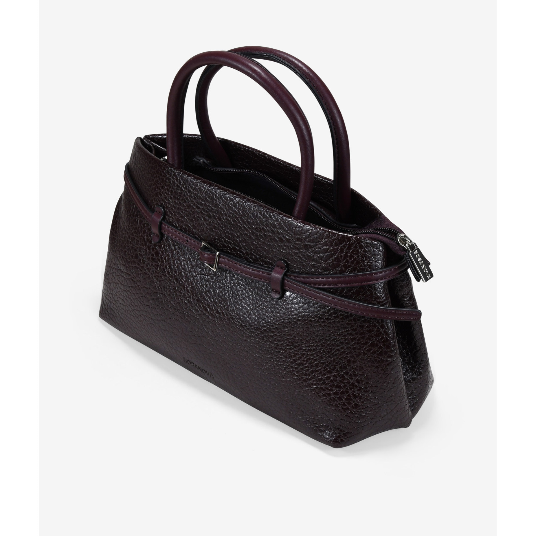 Bolso de mano burdeos con cinturón y hebilla