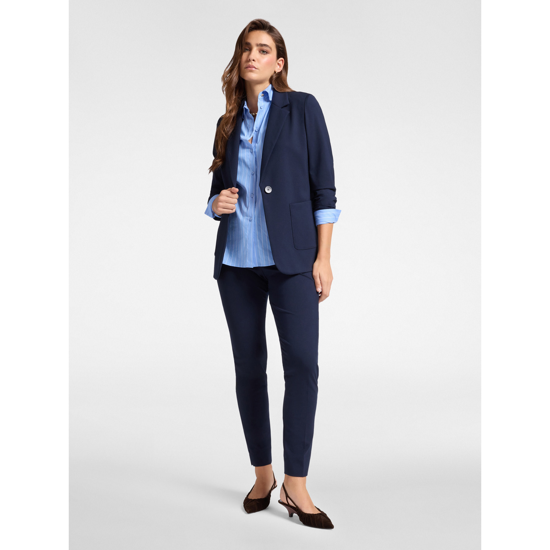 Elena Mirò - Pantalones slim fit en punto milanés - Azul