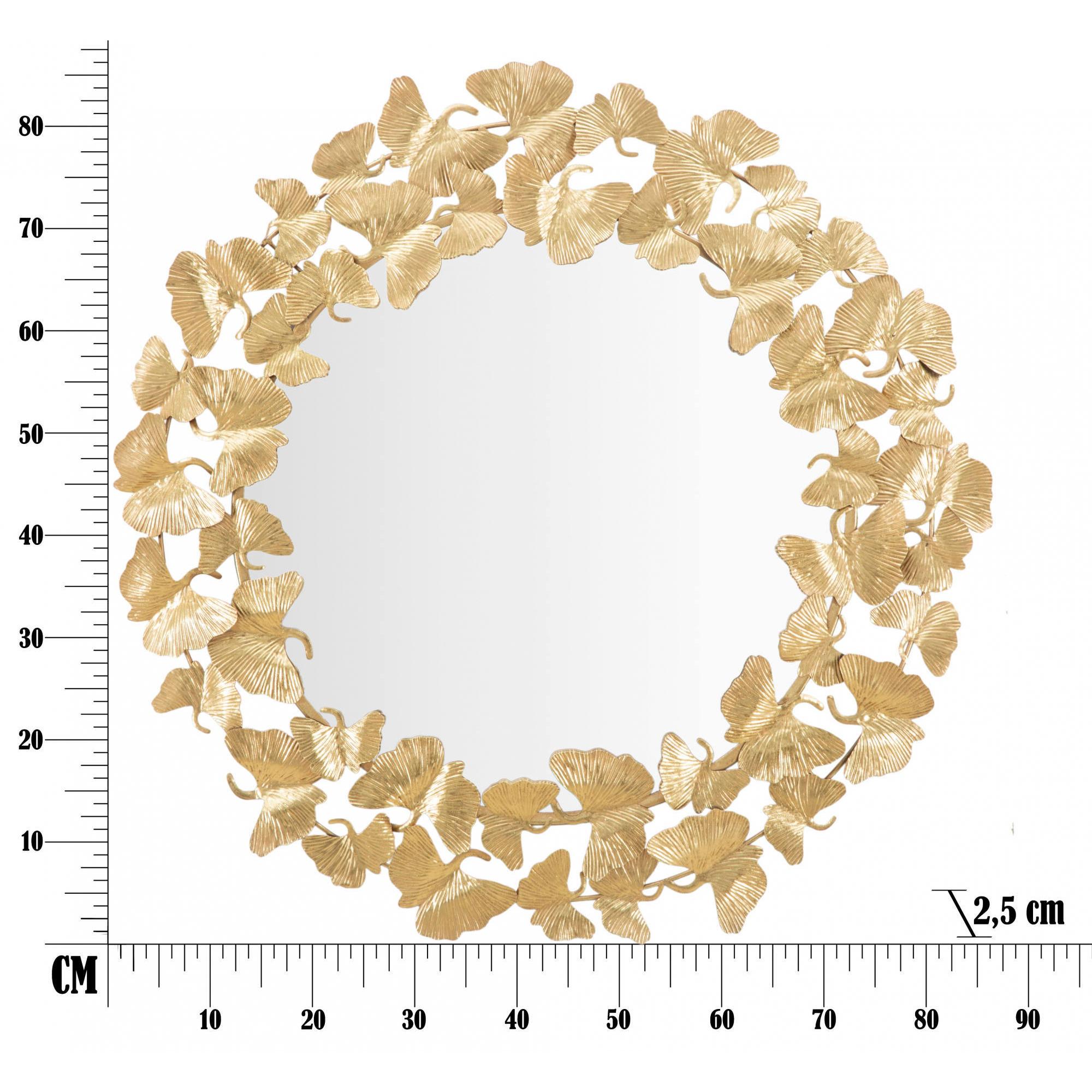 Specchio rotondo, Ferro e Mdf, Colore Oro, Misure: 87 x 2,5 x 87 cm