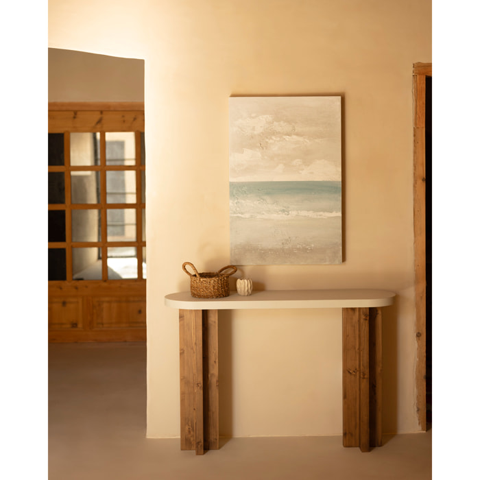 Cuadro beige y azul decorativo sobre algodón con bastidor de madera pintado a mano con pintura al óleo de varias medidas