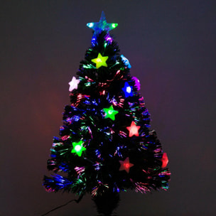 Sapin de Noël artificiel lumineux fibre optique LED multicolore + support pied Ø 45 x 90H cm 90 branches étoile sommet brillante vert