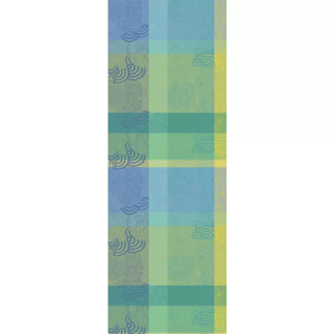 Chemin de table pur coton motif jacquard bleu Mille rainures atoll