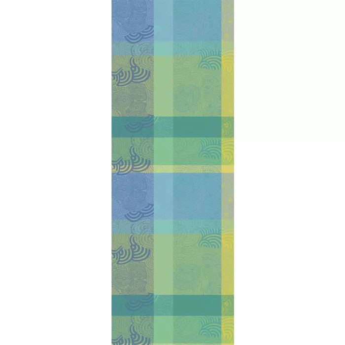 Chemin de table pur coton motif jacquard bleu Mille rainures atoll