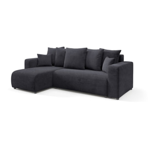 GLORIA - Canapé d'angle gauche convertible 4 places en tissu noir