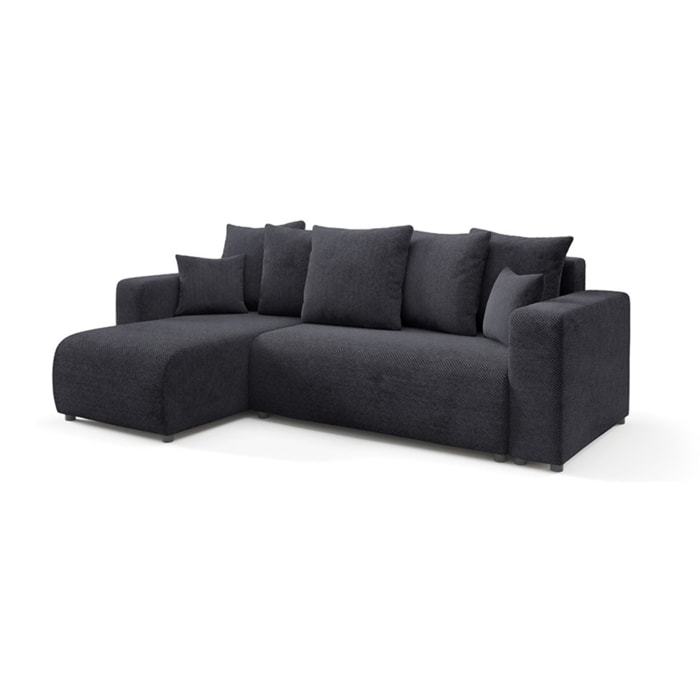 GLORIA - Canapé d'angle gauche convertible 4 places en tissu noir