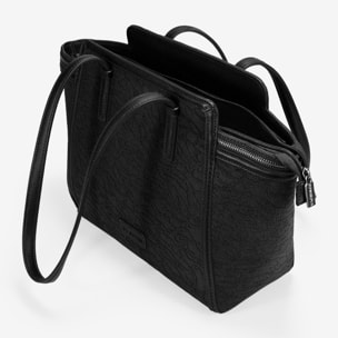 Bolso de hombro negro con estampado y cremalleras