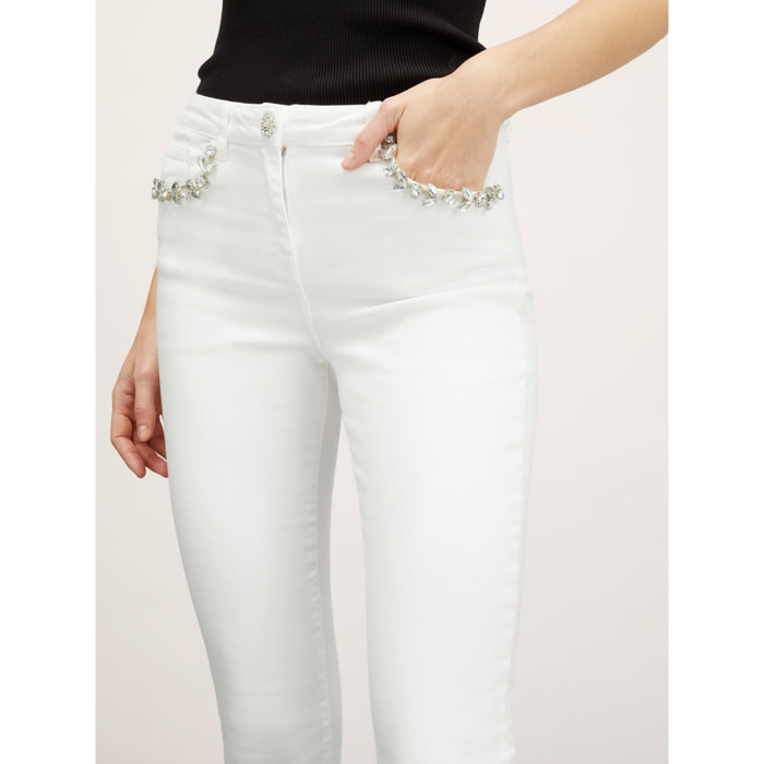 Motivi - Pantalones skinny con bordado de piedras - Blanco