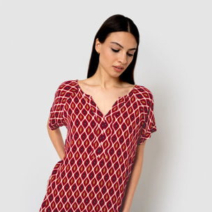 Vestido corto bambula detalles plisados cartagena burdeos