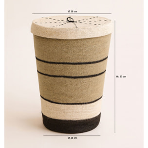 Panier à linge en jonc de mer naturel et noir h57cm GRENADA