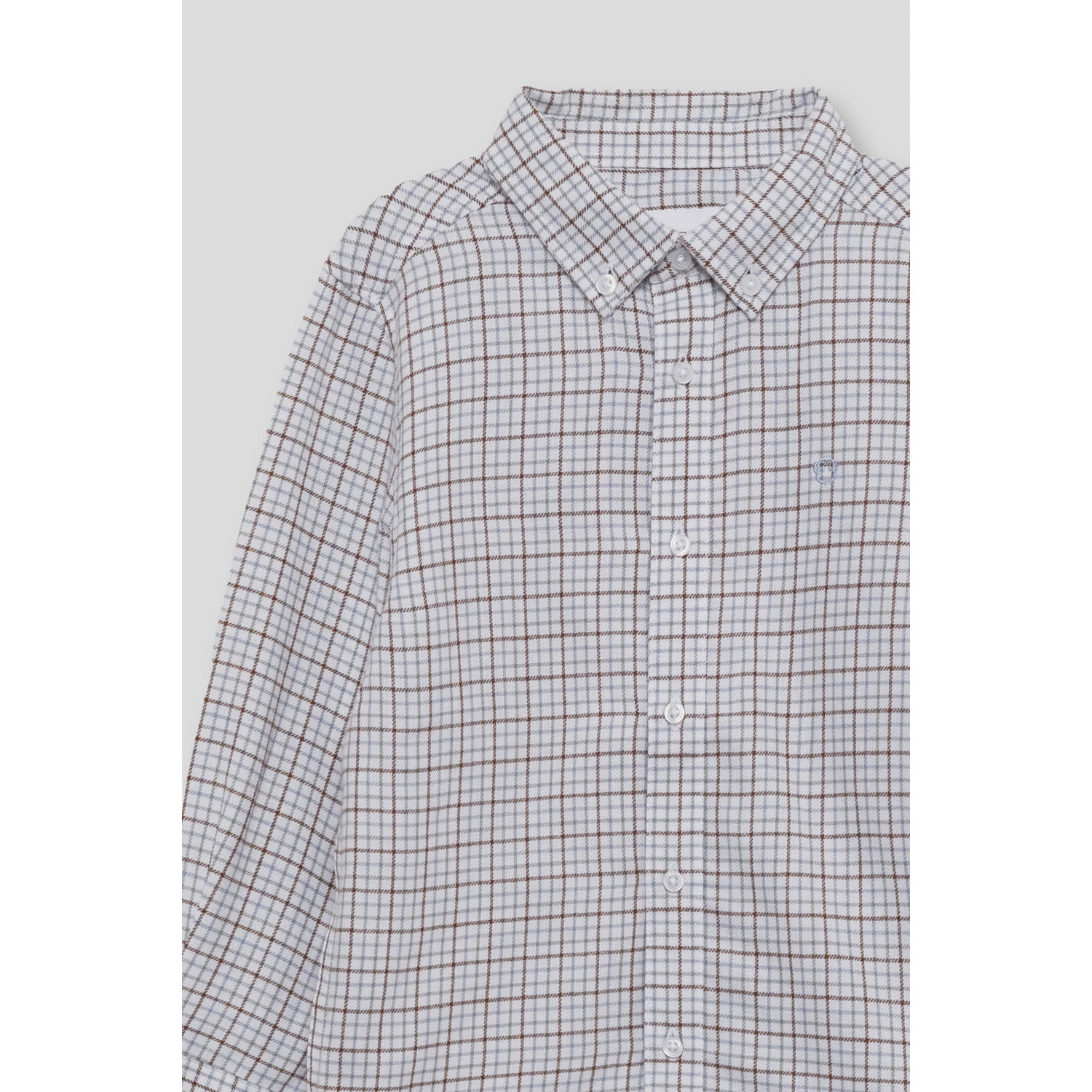 Camisa niño de manga larga con estampado de cuadros blanco, azul y teja, cuello camisero y botones | Color: Multicolor | Street Monkey