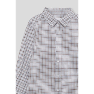 Camisa niño de manga larga con estampado de cuadros blanco, azul y teja, cuello camisero y botones | Color: Multicolor | Street Monkey
