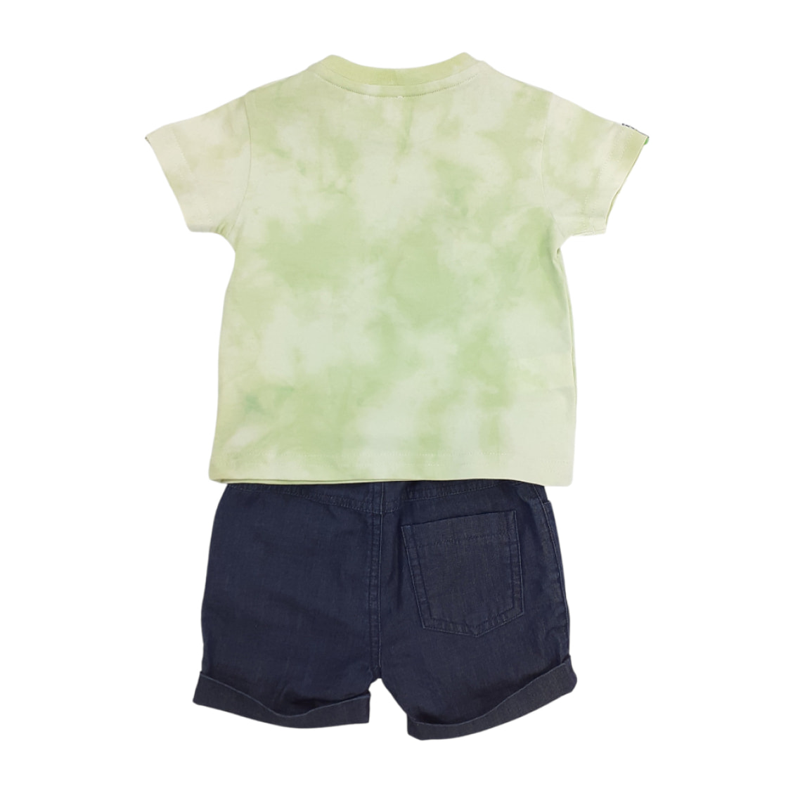 SET TSHIRT JERSEY VERDE MALTINTO E SHORT CHAMBRAY APPLICAZIONE FOCA