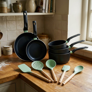 Lot 2 Poêles et 3 Casseroles Fackelmann Brandao avec 5 ustensiles Ocean