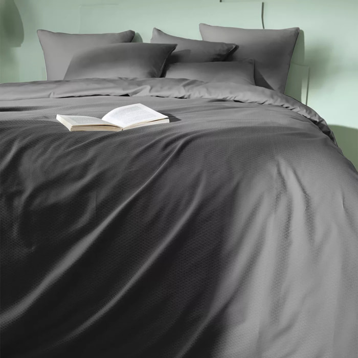 Housse de couette satin de coton motif jacquard anthracite Vibrato metal