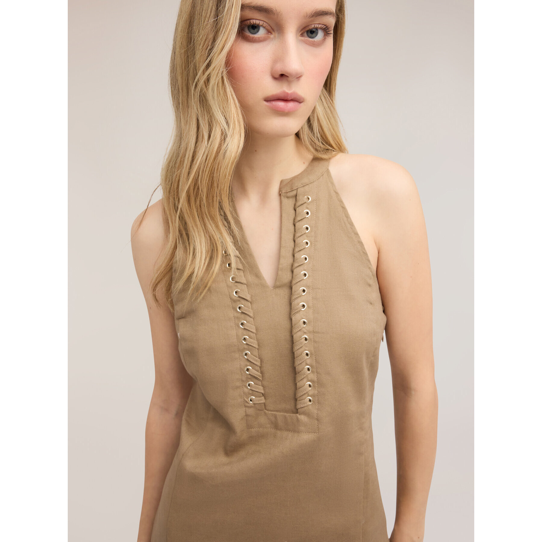 Motivi - Vestito linea ad A misto lino - Verde militare