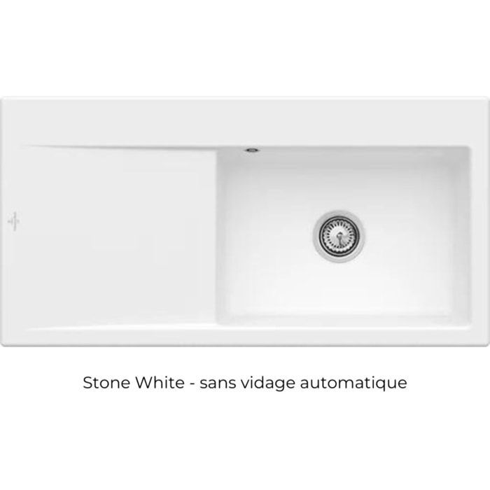 Evier a encastrer 1 bac Subway Style 60 egouttoir à droite vidage manuel Stone White CeramicPlus