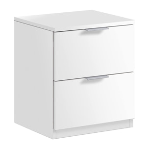 Comodino Syracuse, Comodino moderno a 2 cassetti, Tavolino da notte, Comò basso per camera da letto, cm 38x34h45, Bianco