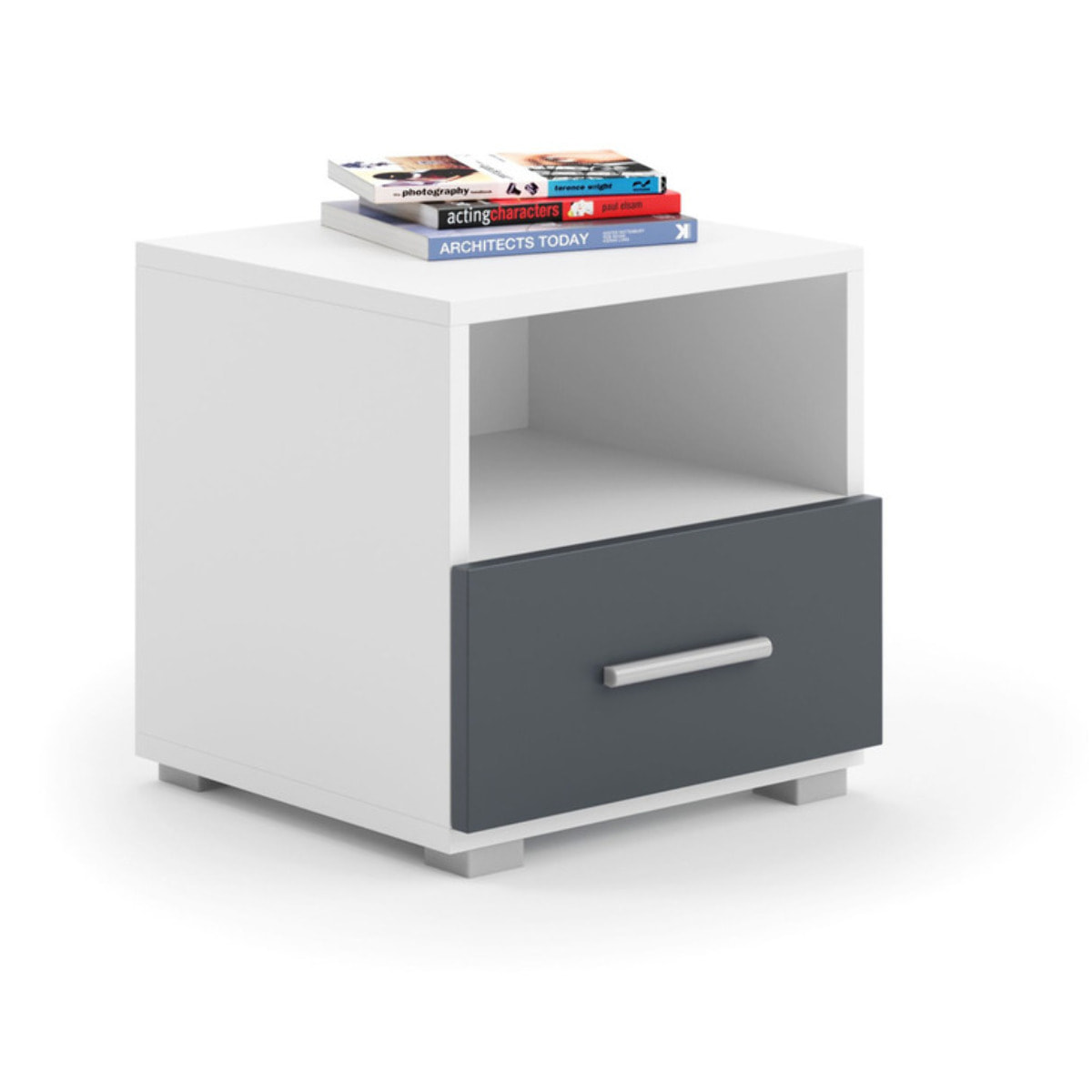 Comodino per cameretta Emi in bianco e grigio