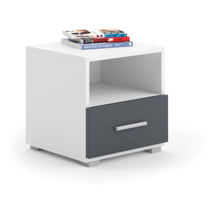 Comodino per cameretta Emi in bianco e grigio